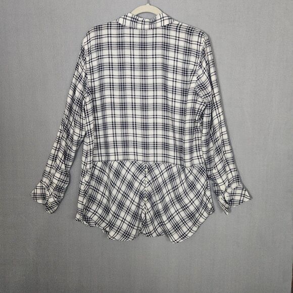 Talbots 1X Plaid Button Up Tunic Legnth Shirt Back Button Details - Picture 3 of 8
